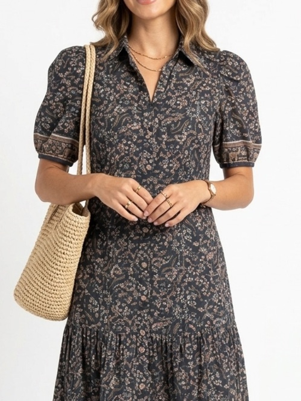 Veronica Beard Black Floral Midi Dress - Picture 8 of 15